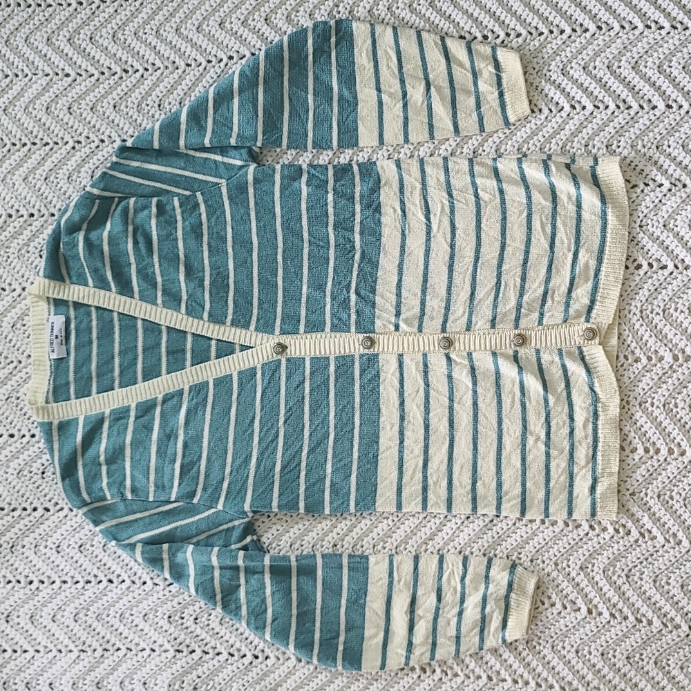 Striped cardigan sweater Medium Seafoam green & cream Coastal Grandma Cottage